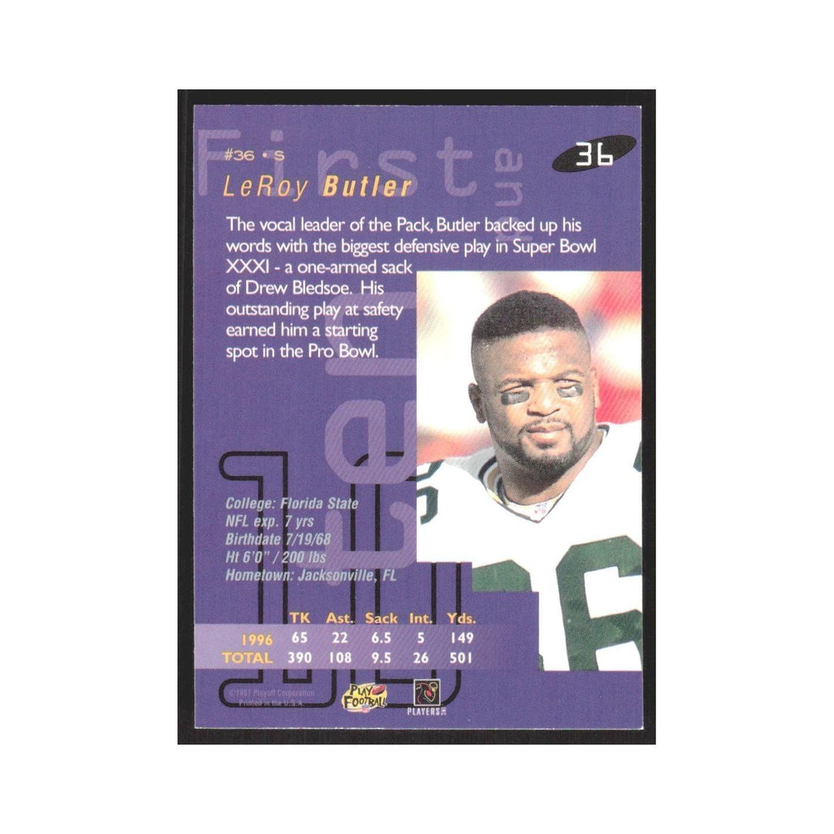 1997 Playoff First & Ten LeRoy Butler Packers #36