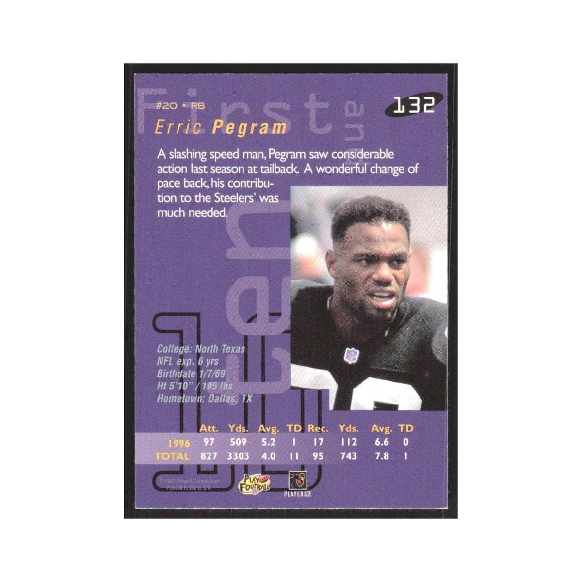 1997 Playoff First & Ten Erric Pegram Steelers #132