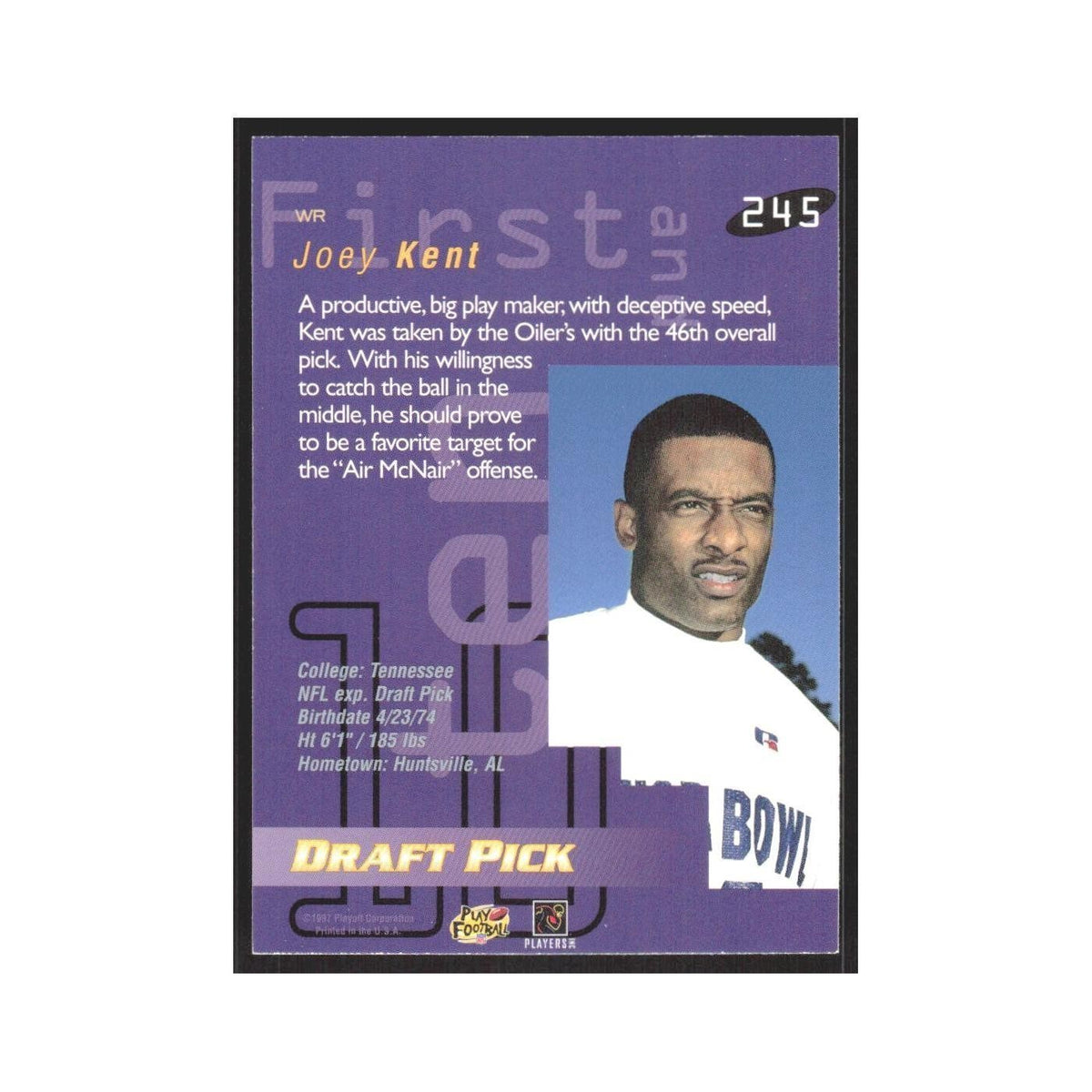 1997 Playoff First & Ten Joey Kent RC Houston Oilers #245