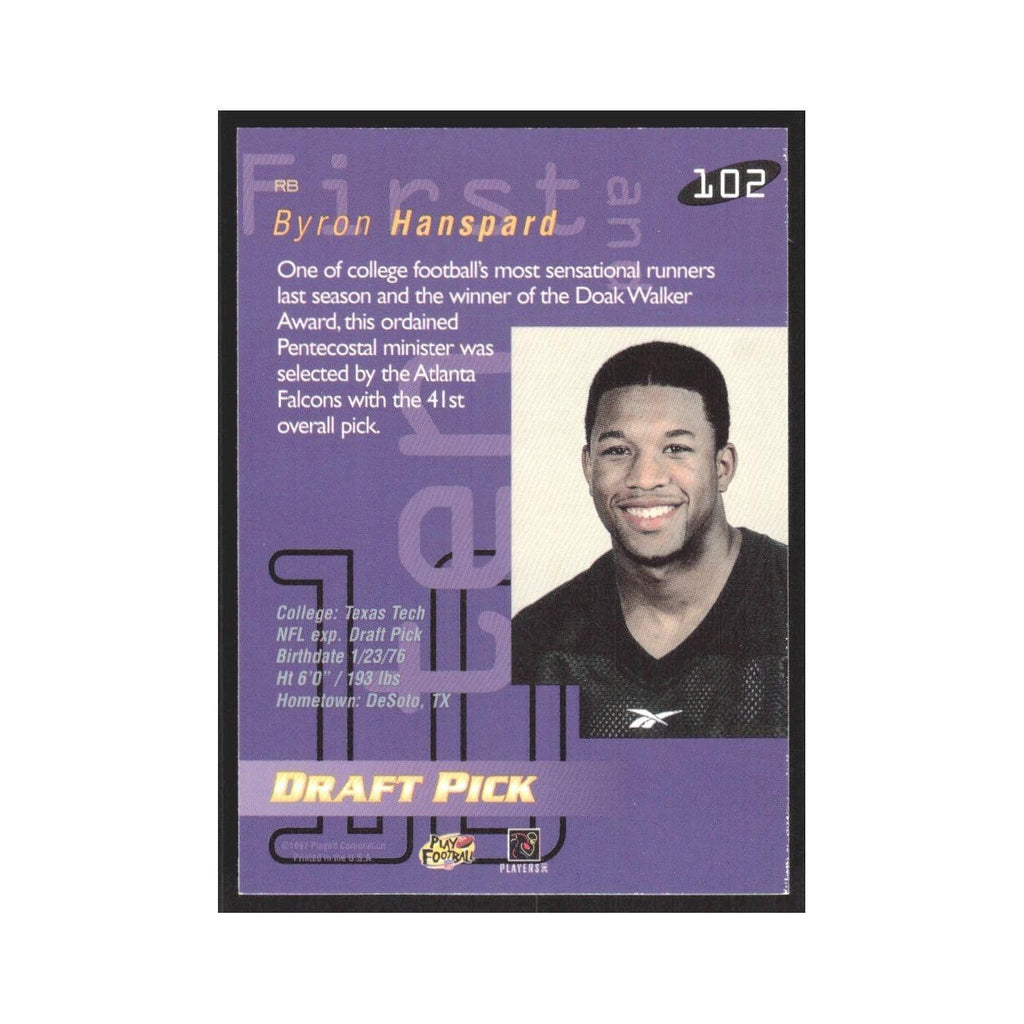 1997 Playoff First and Ten Byron Hanspard RC Falcons #102
