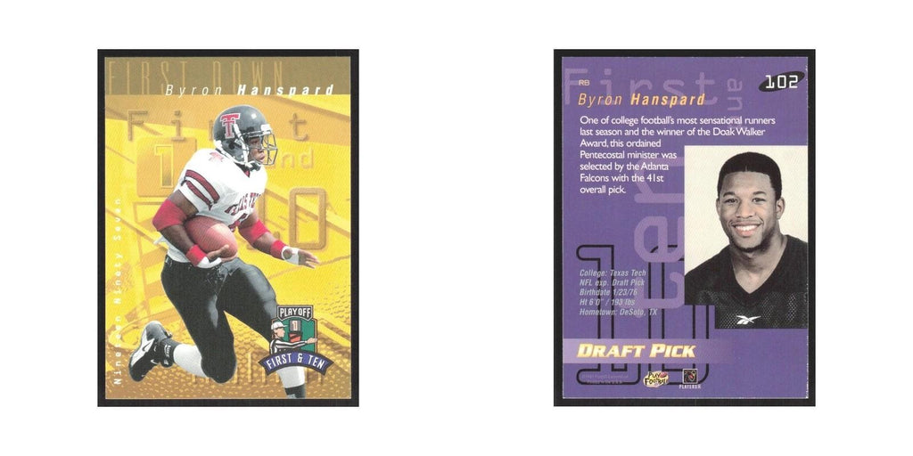 1997 Playoff First and Ten Byron Hanspard RC Falcons #102
