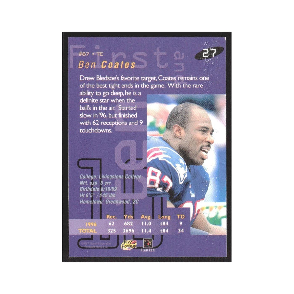 1997 Playoff First & Ten Ben Coates Patriots #27