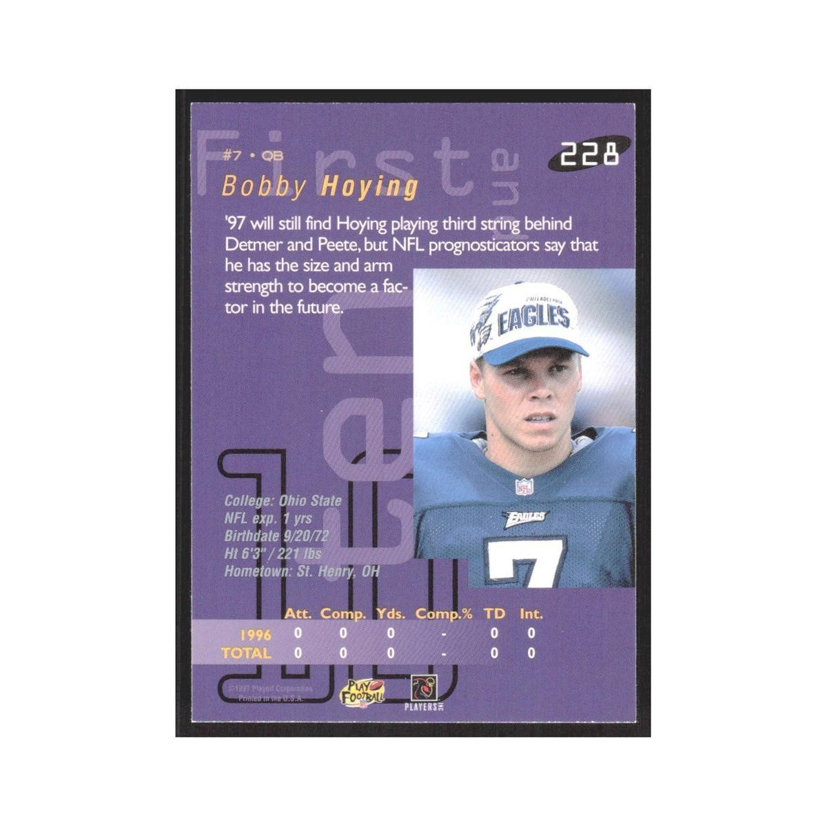 1997 Playoff First & Ten Bobby Hoying Eagles #228
