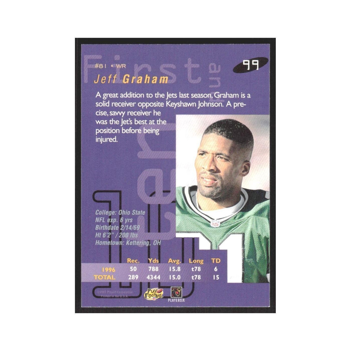 1997 Playoff First & Ten Jeff Graham Jets #99