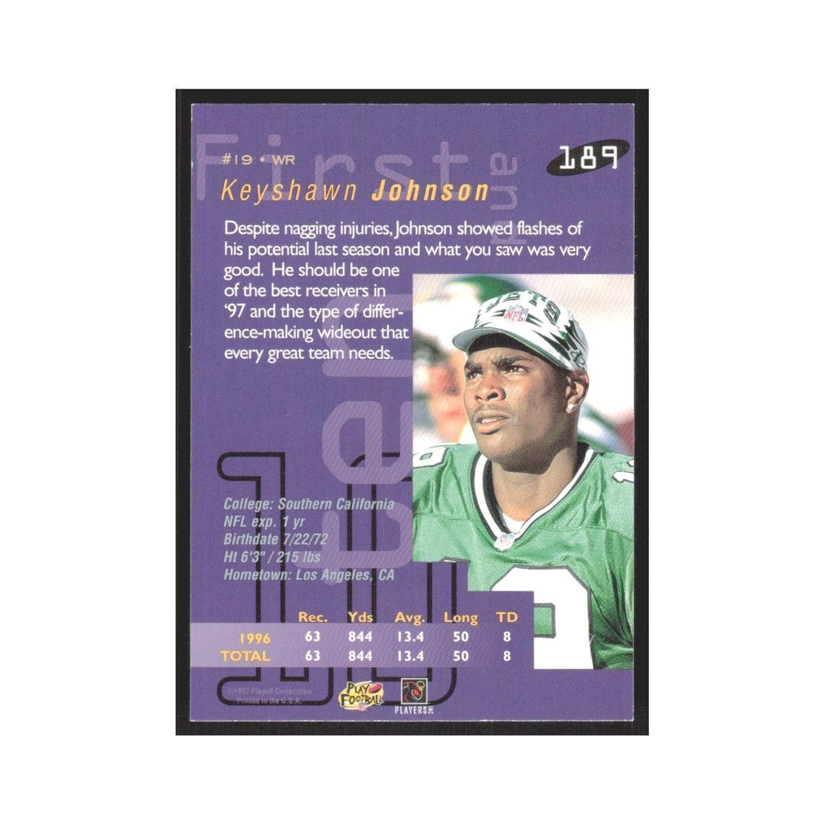 1997 Playoff First & Ten Keyshawn Johnson Jets #189