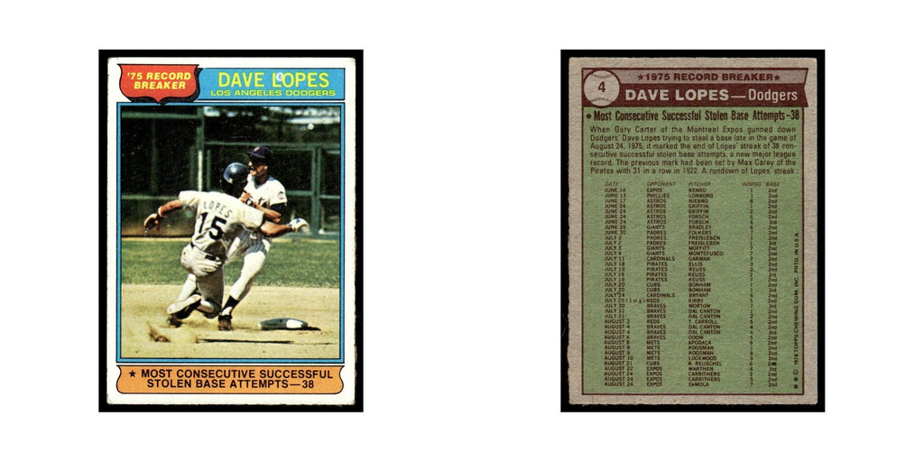Dave Lopes 1976 Topps #4 Los Angeles Dodgers Baseball Card EX