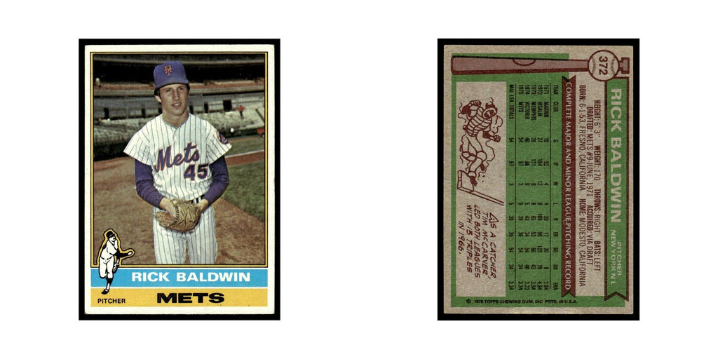 Rick Baldwin Rookie 1976 Topps #372 New York Mets Baseball Card EX
