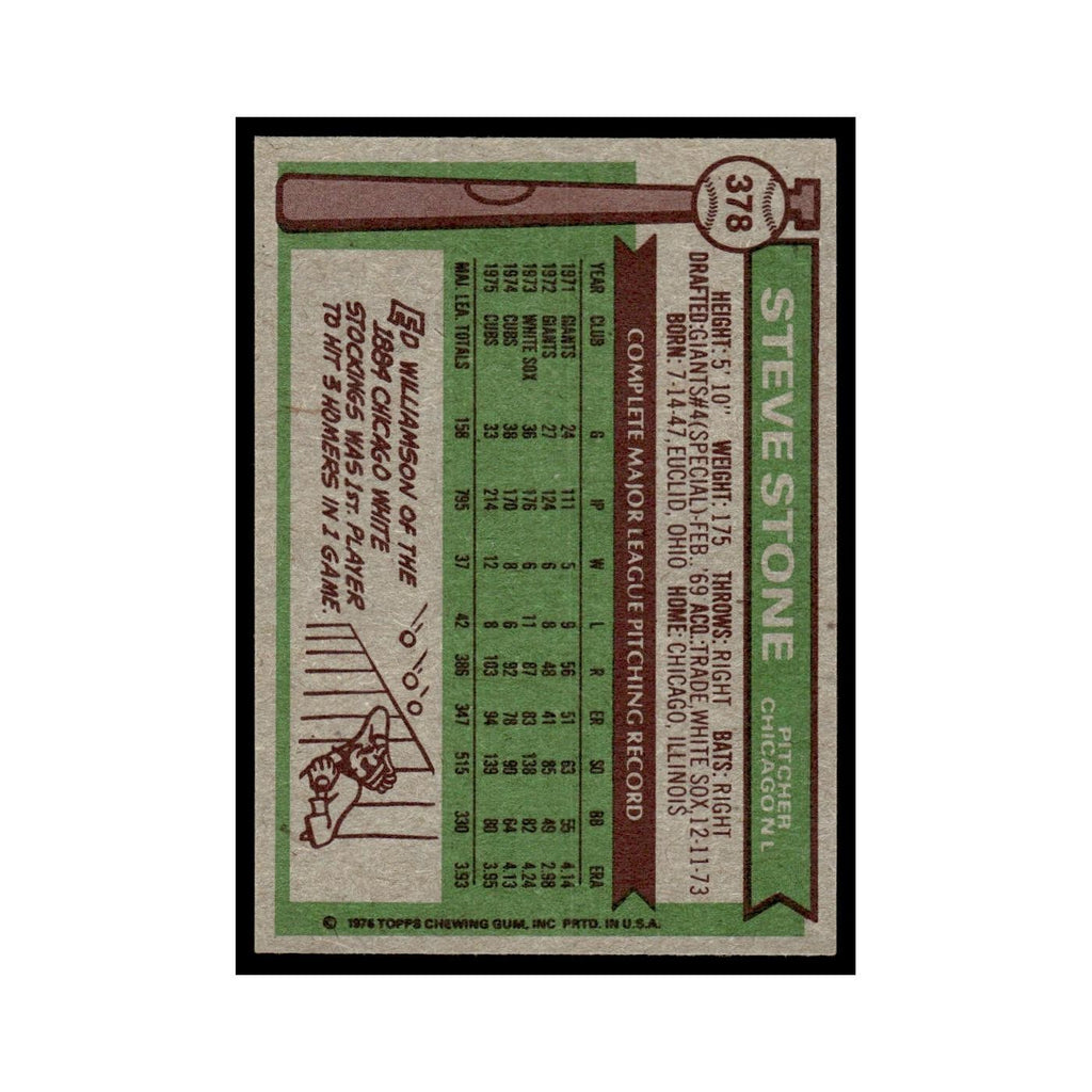 Steve Stone 1976 Topps #378 Chicago Cubs Baseball Card EX