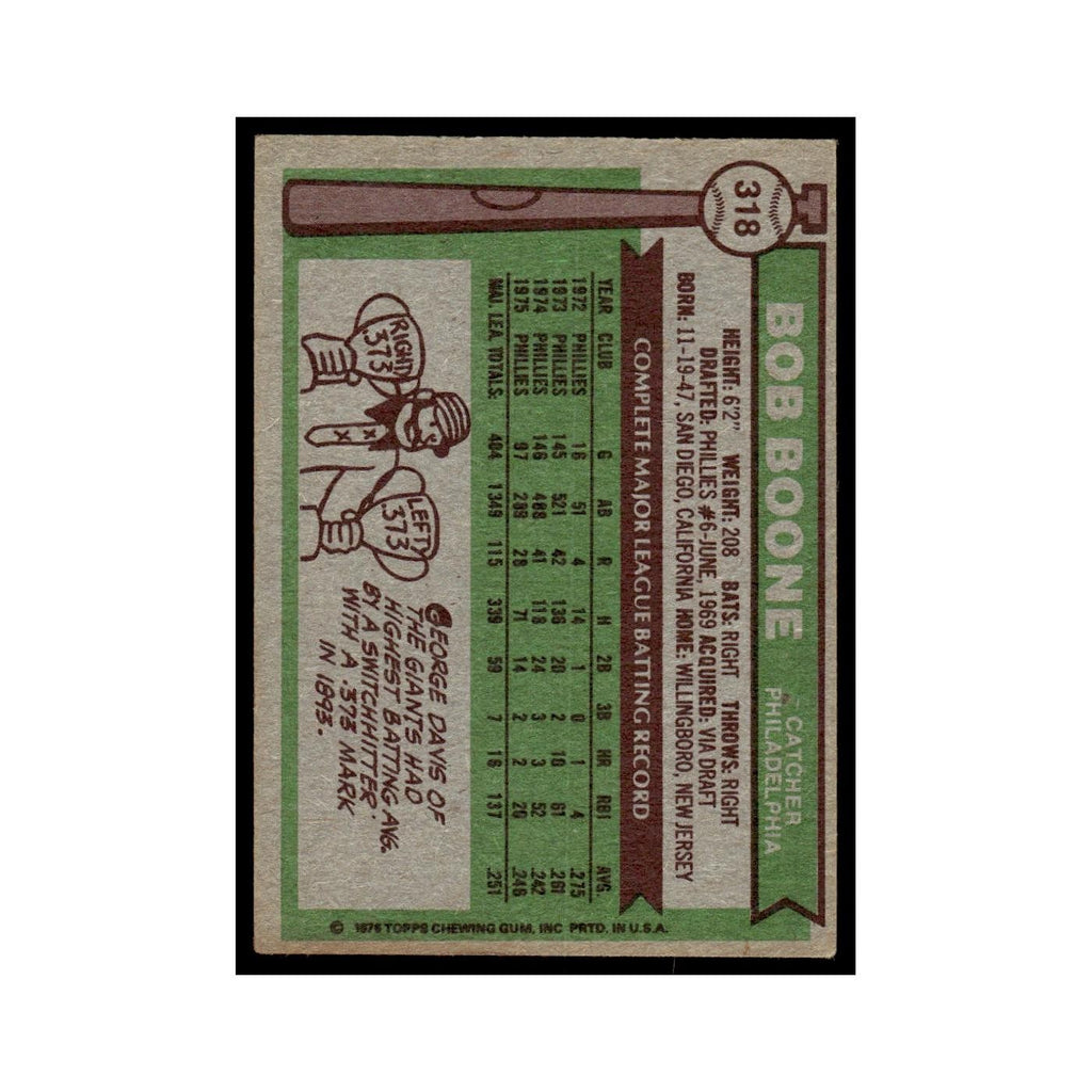 Bob Boone 1976 Topps #318 Philadelphia Phillies Baseball Card EX