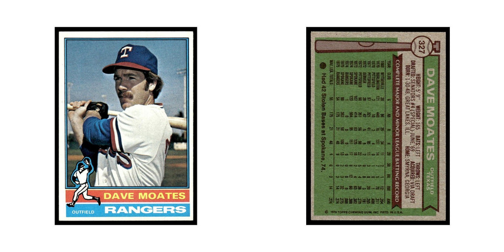 Dave Moates Rookie 1976 Topps #327 Texas Rangers Baseball Card EX