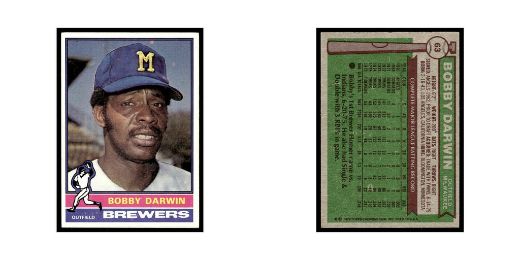 Bobby Darwin 1976 Topps #63 Milwaukee Brewers Baseball Card EX