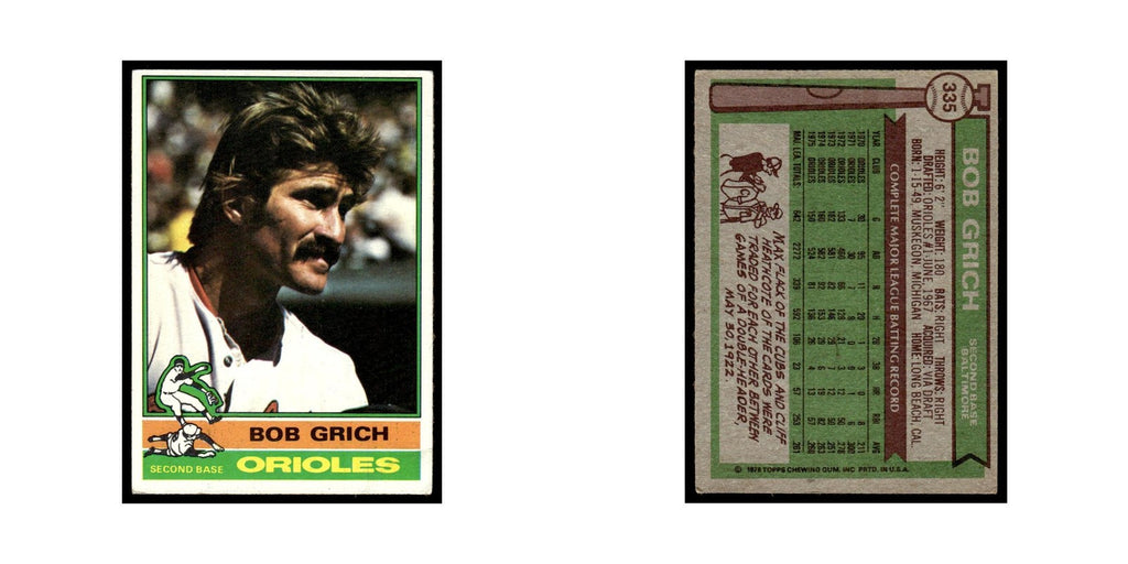 Bob Grich 1976 Topps #335 Baltimore Orioles Baseball Card EX