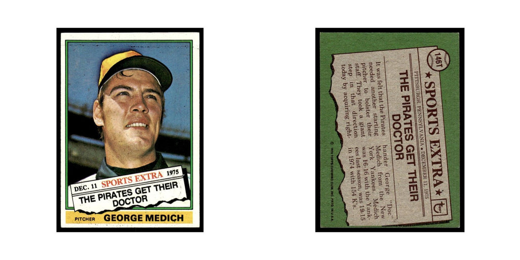 George Doc Medich 1976 Topps Traded #146T Pittsburgh Pirates Baseball Card EX