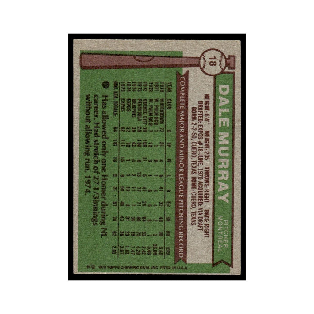 Dale Murray 1976 Topps #18 Montreal Expos Baseball Card EX