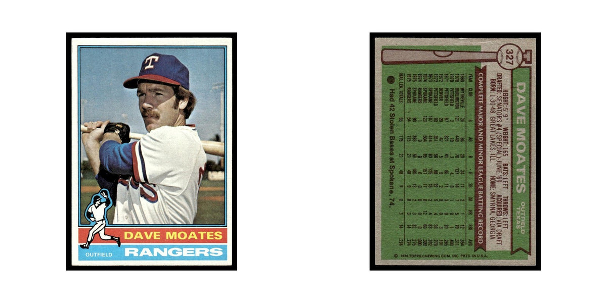 Dave Moates Rookie 1976 Topps #327 Texas Rangers Baseball Card EX