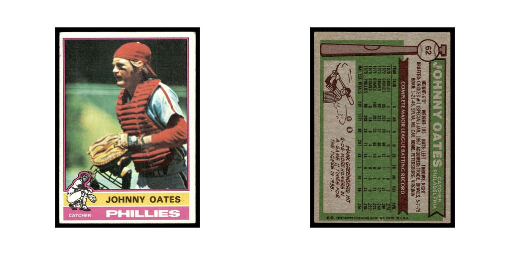 Johnny Oates 1976 Topps #62 Philadelphia Phillies Baseball Card EX