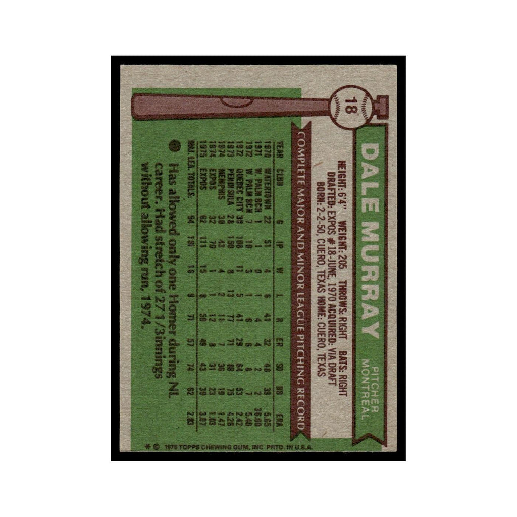 Dale Murray 1976 Topps #18 Montreal Expos Baseball Card EX