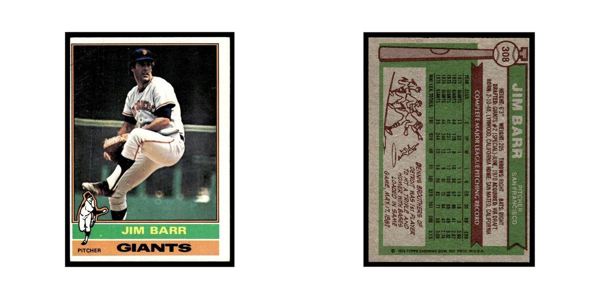 Jim Barr 1976 Topps #308 San Francisco Giants Baseball Card EX