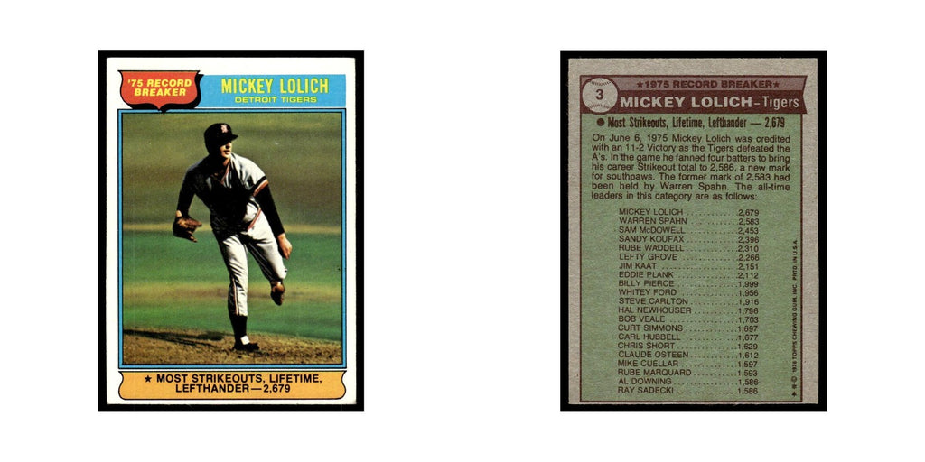 Mickey Lolich 1976 Topps #3 Detroit Tigers Baseball Card EX