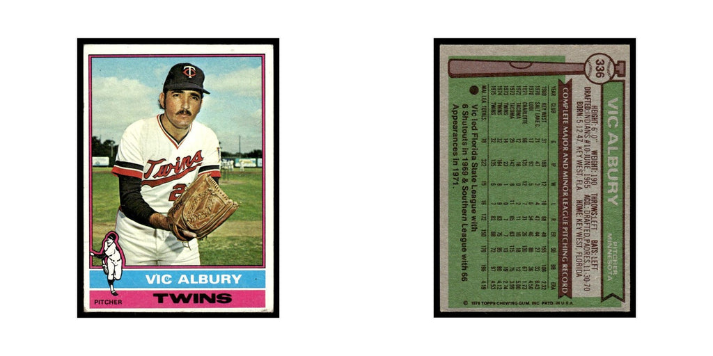 Vic Albury 1976 Topps #336 Minnesota Twins Baseball Card EX