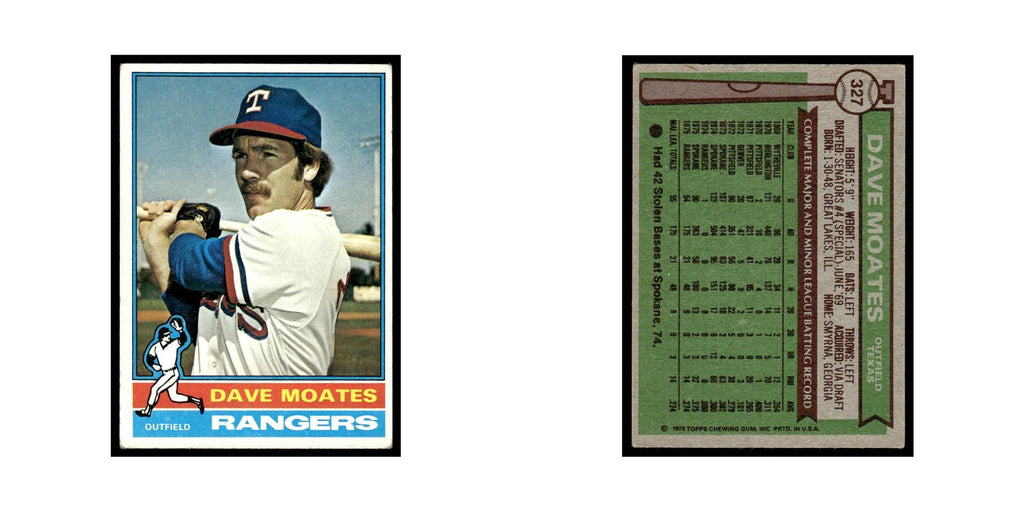Dave Moates Rookie 1976 Topps #327 Texas Rangers Baseball Card EX