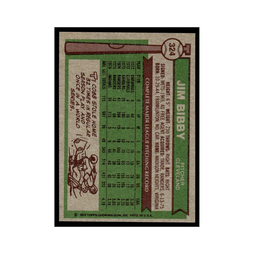 Jim Bibby 1976 Topps #324 Cleveland Indians Baseball Card EX