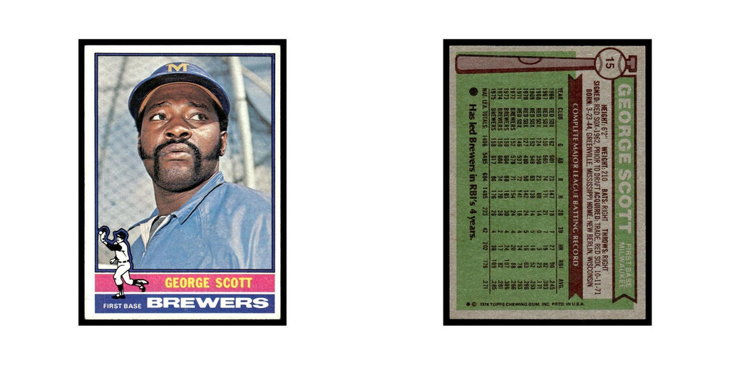 George Scott 1976 Topps #15 Milwaukee Brewers Baseball Card EX