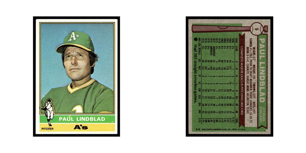 Paul Lindblad 1976 Topps #9 Oakland Athletics Baseball Card EX