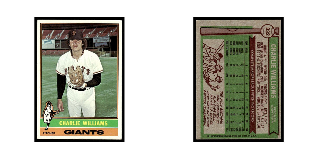 Charlie Williams 1976 Topps #332 San Francisco Giants Baseball Card EX