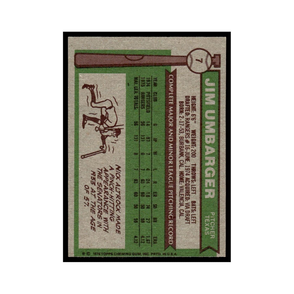 Jim Umbarger 1976 Topps #7 Texas Rangers Baseball Card EX