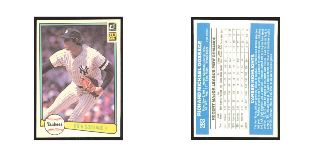 1982 Donruss Rich Gossage Yankees #283