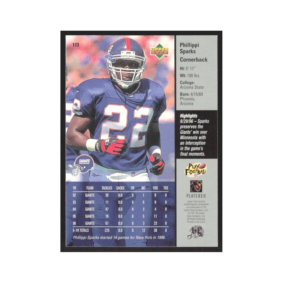 1997 Upper Deck Phillippi Sparks Giants #173