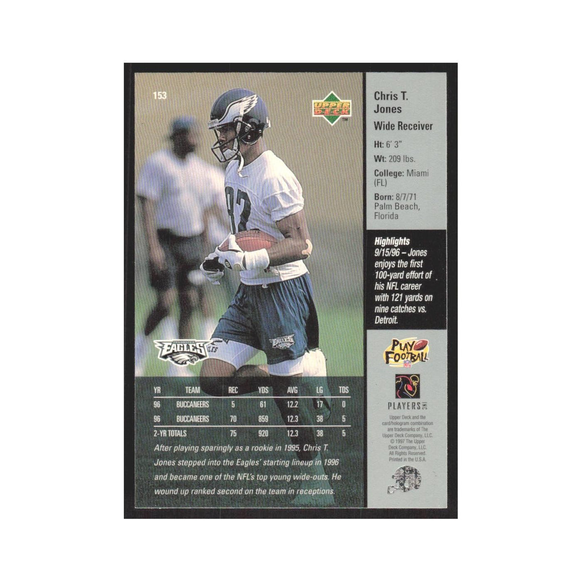 1997 Upper Deck Chris T. Jones Eagles #153