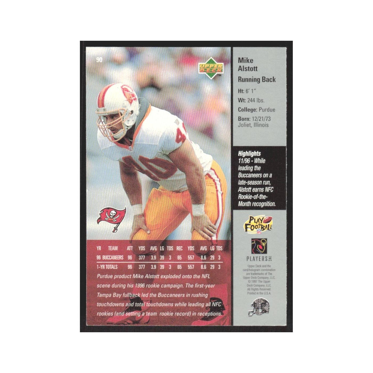 1997 Upper Deck Mike Alstott Buccaneers #90