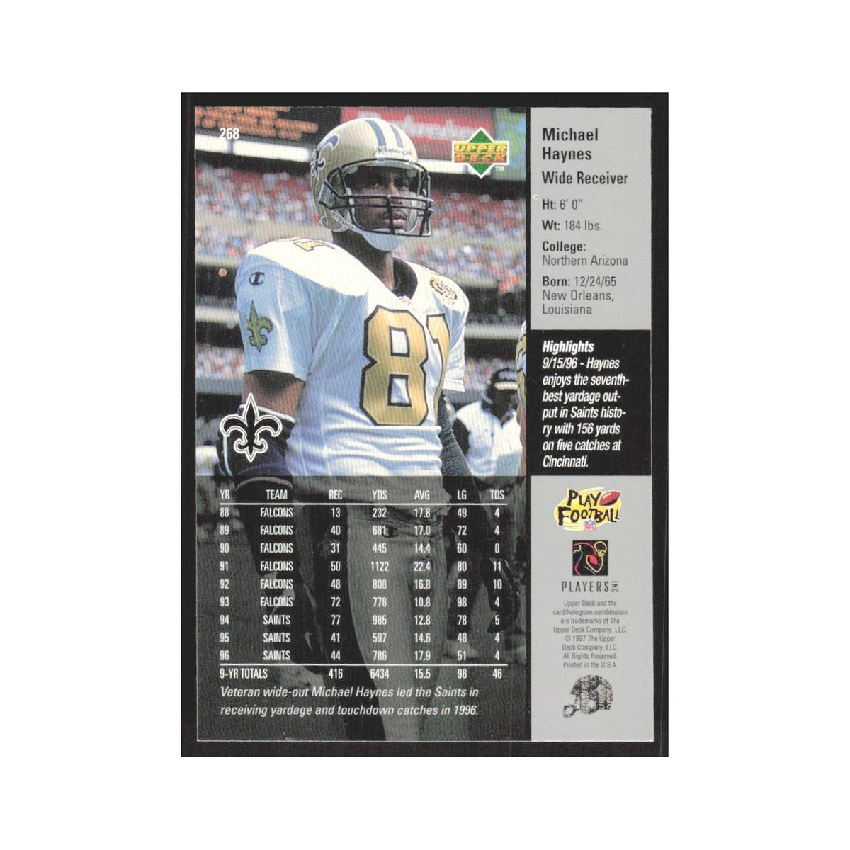 1997 Upper Deck Michael Haynes Falcons #268