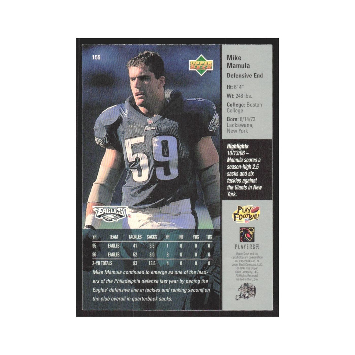 1997 Upper Deck Mike Mamula Eagles #155