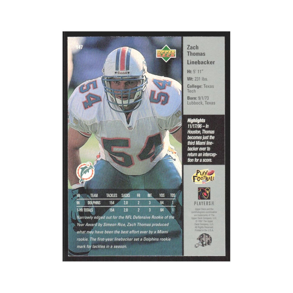 1997 Upper Deck Zach Thomas Dolphins #147