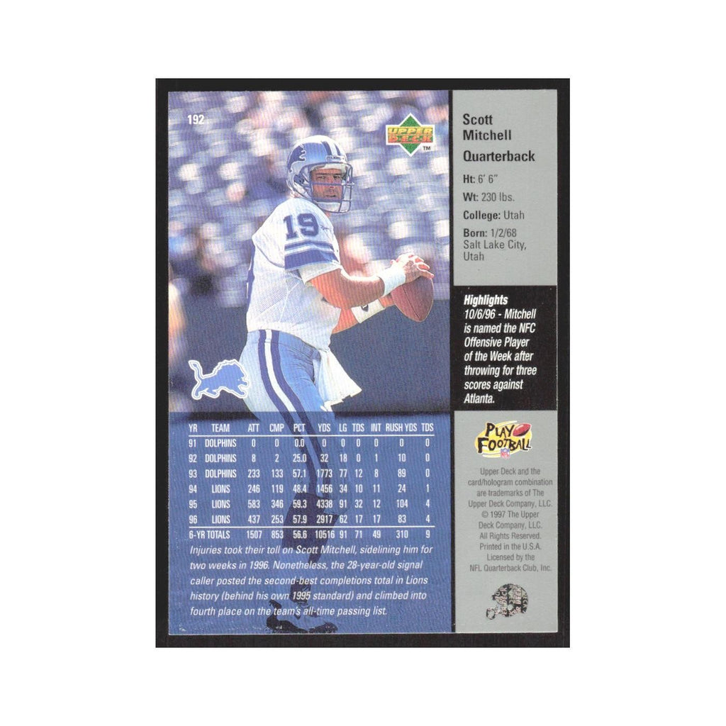 1997 Upper Deck Scott Mitchell Lions #192
