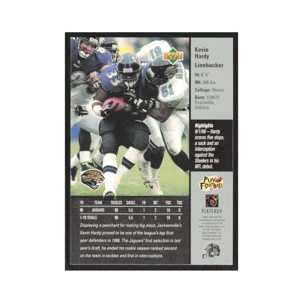 1997 Upper Deck Kevin Hardy Jaguars #188