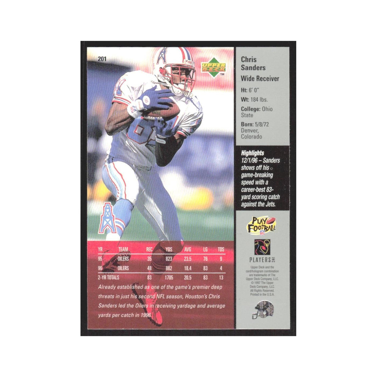 1997 Upper Deck Chris Sanders Houston Oilers #201