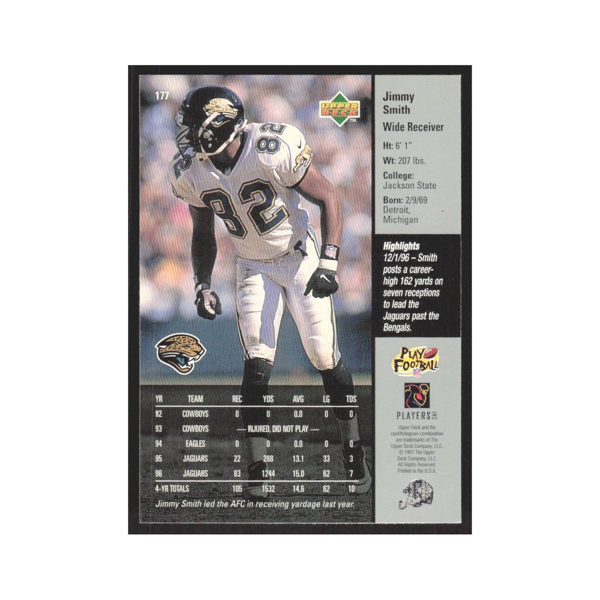 1997 Upper Deck Jimmy Smith Jaguars #177