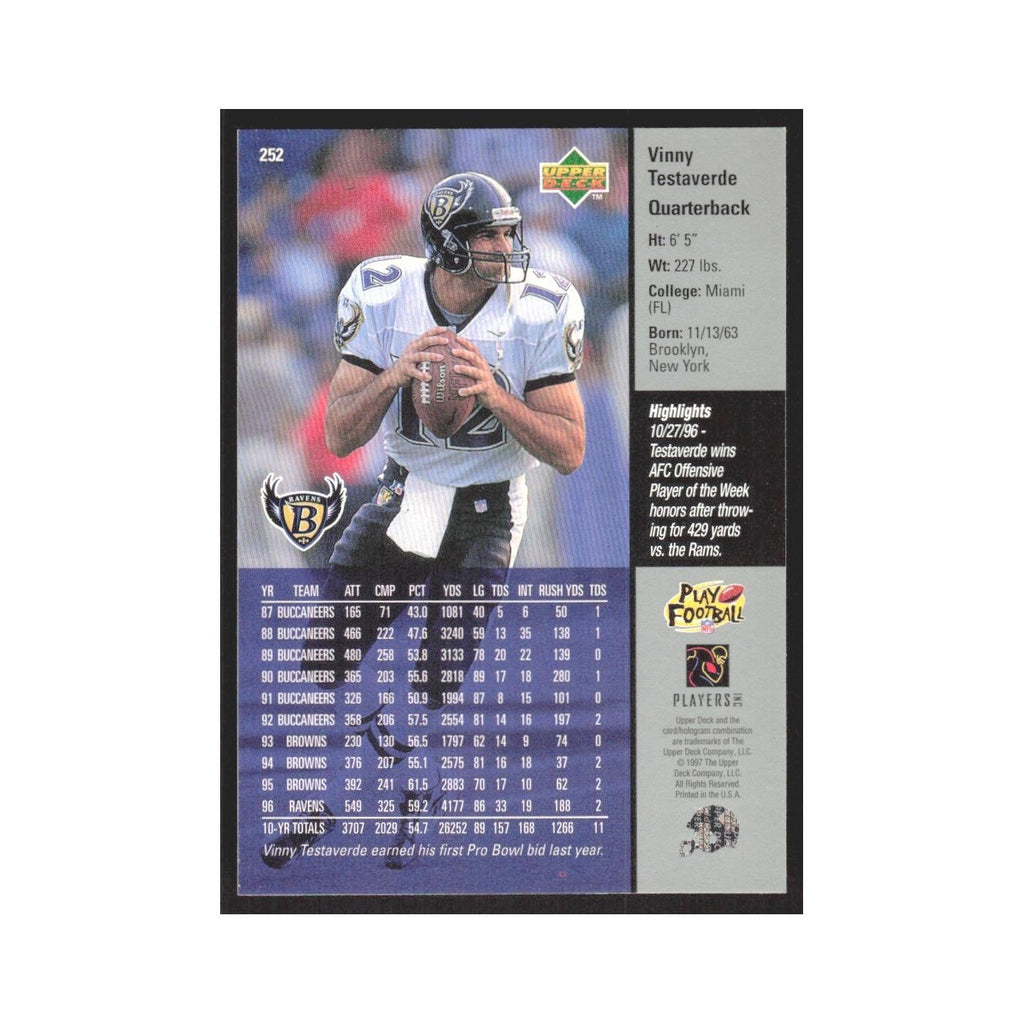1997 Upper Deck Vinny Testaverde Ravens #252