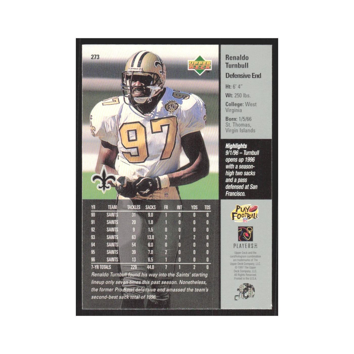 1997 Upper Deck Renaldo Turnbull Saints #273