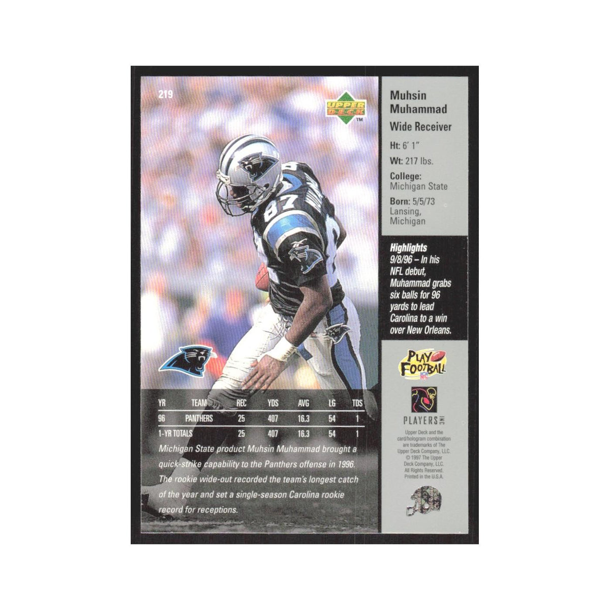 1997 Upper Deck Muhsin Muhammad Panthers #219