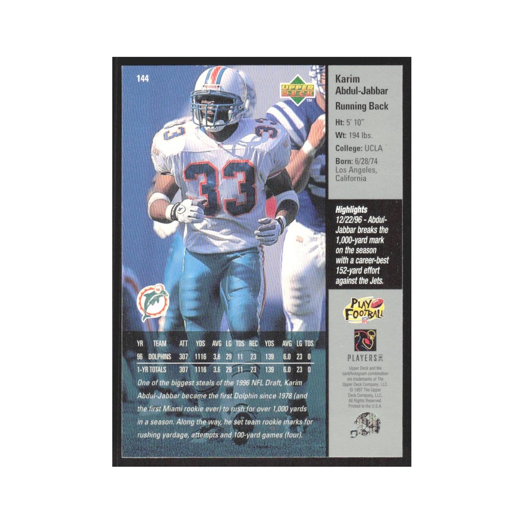 1997 Upper Deck Karim Abdul-Jabbar Dolphins #144
