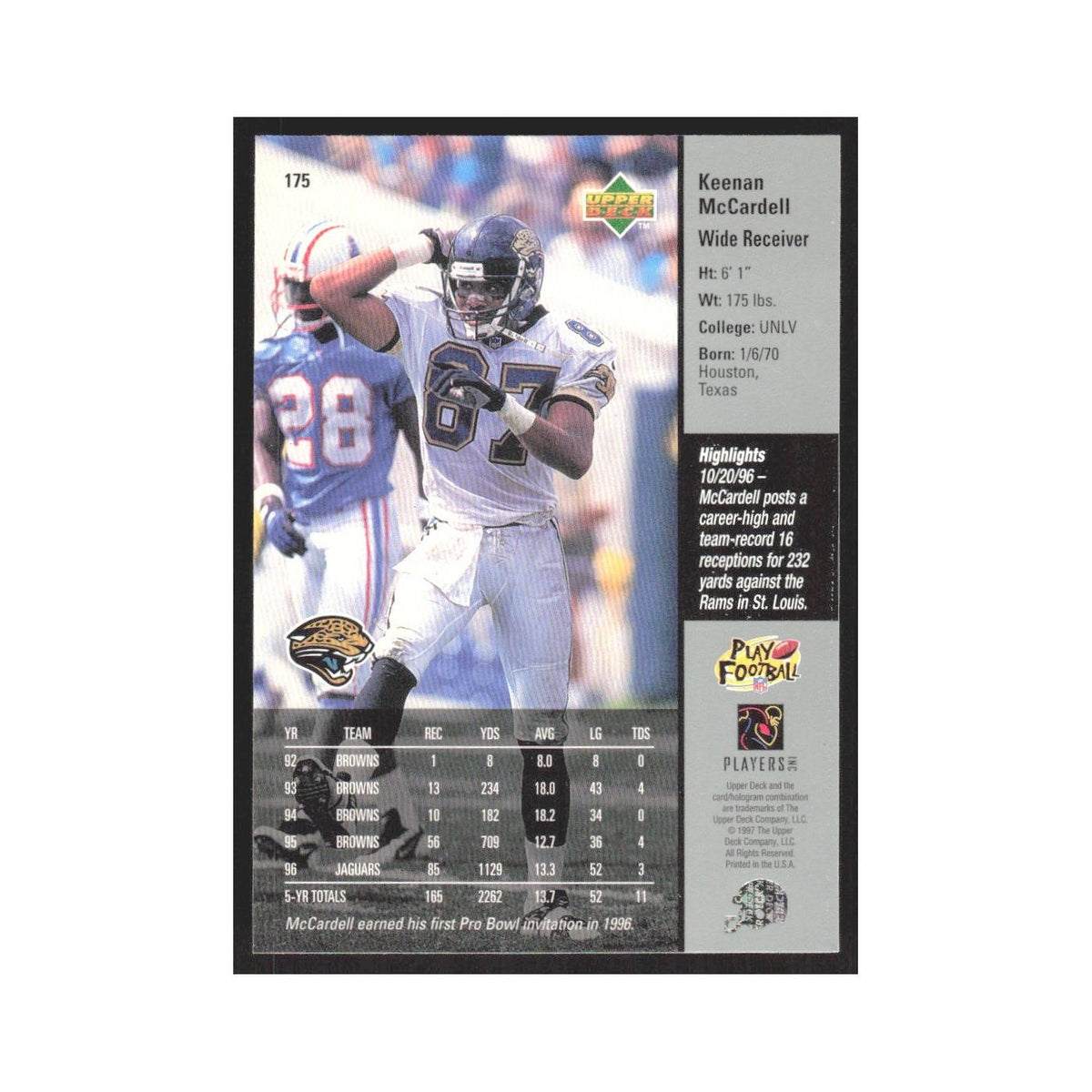 1997 Upper Deck Keenan McCardell Jaguars #175