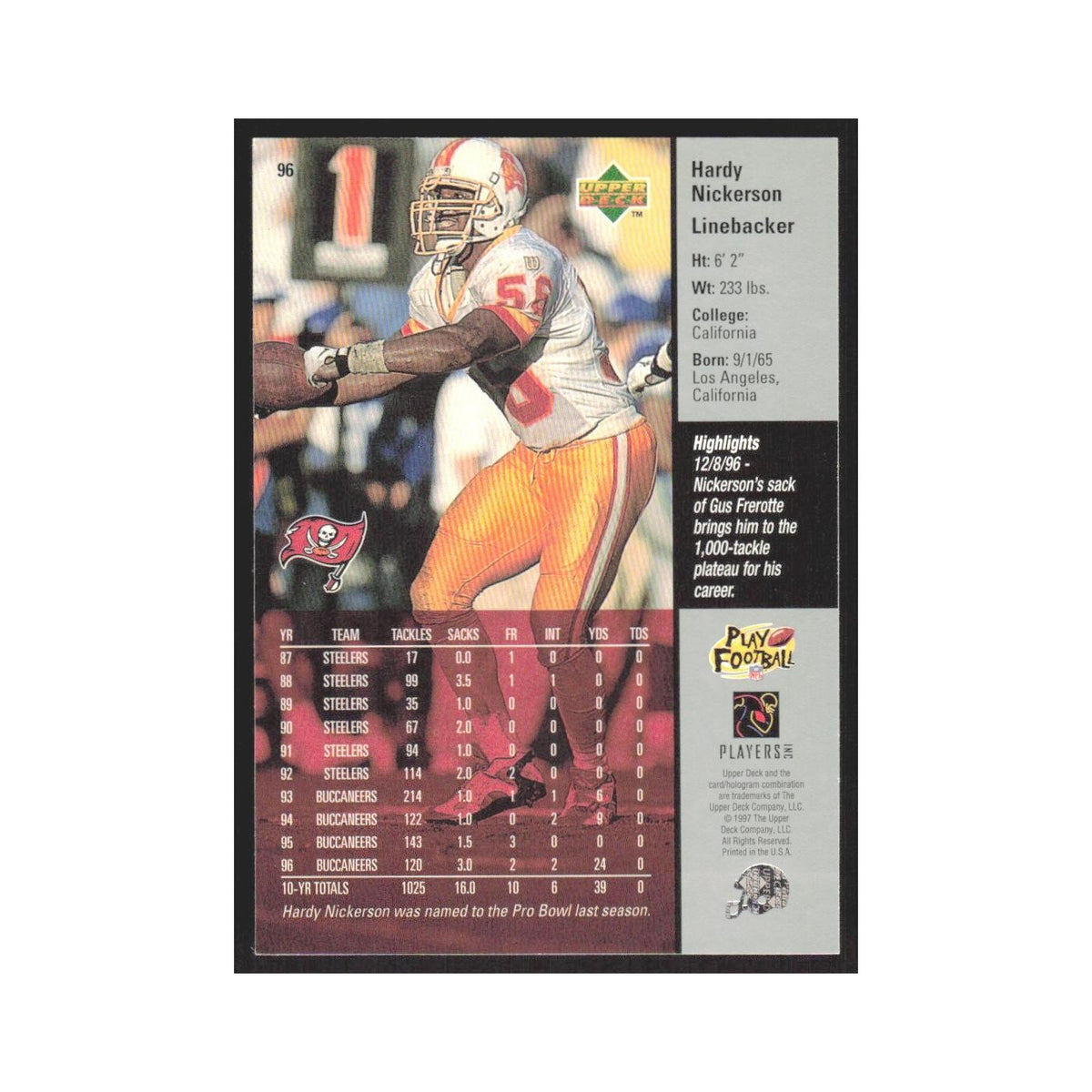 1997 Upper Deck Hardy Nickerson Buccaneers #96