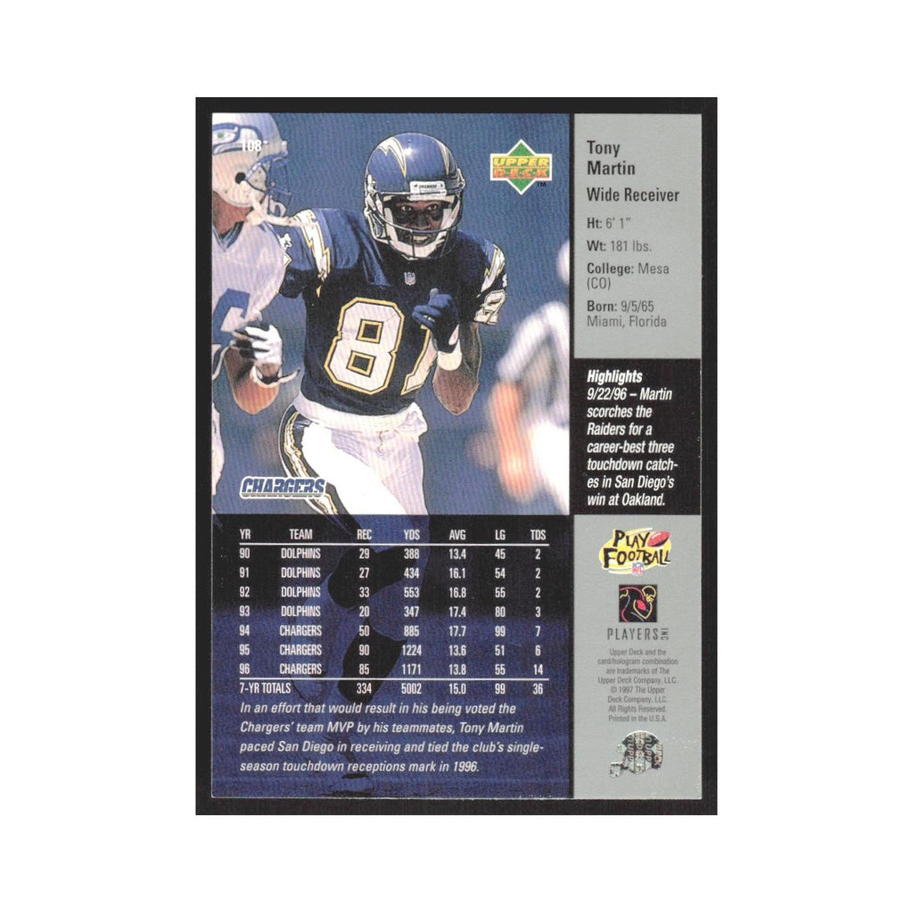 1997 Upper Deck Tony Martin San Diego Chargers #108