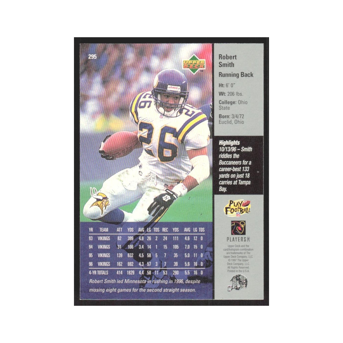 1997 Upper Deck Robert Smith Vikings #295