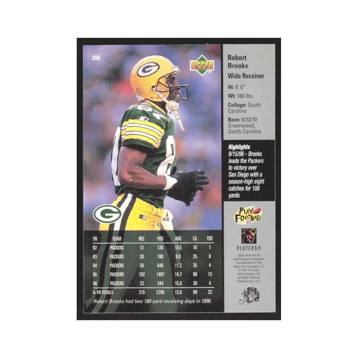 1997 Upper Deck Robert Brooks Packers #206